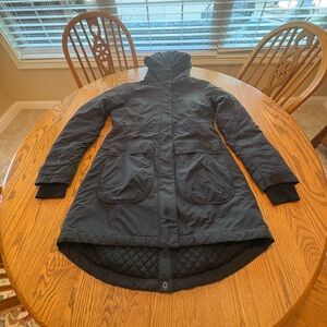 Athleta Charcoal Black District PrimaLoft Parka Coat S Faux Fur Lined Hood VGUC